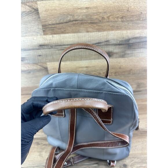Nino Bossi Backpack Bag Purse Gray Brown Leather Magnetic Close Large main image 7